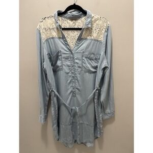Holding Horses Chambray Lace Yoke Tunic Shirt Dress – Size XL